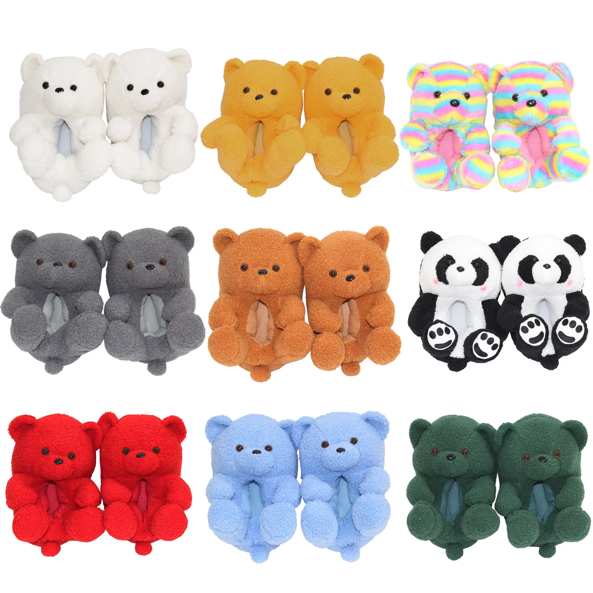 

Dropshipping hot sale teddy bear slippers for girls boys furry slippers for women children's cartoon slippers, White, yellow,grey,orange,panda,red,blue,green,beige