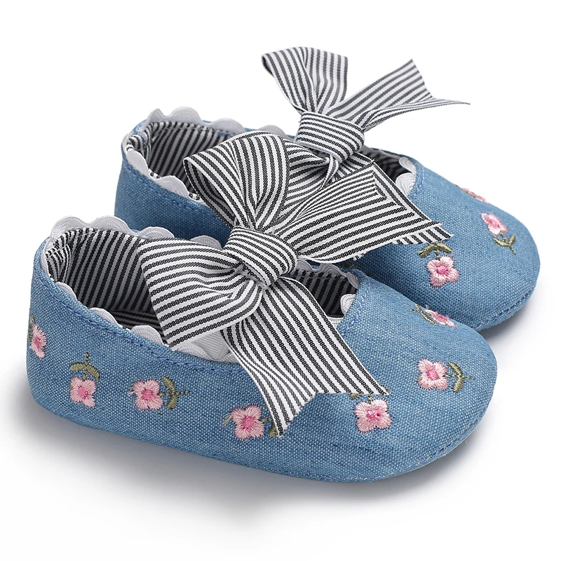 

Lovely Cotton sole Flower print with bowknot Ballet dress baby girl shoes