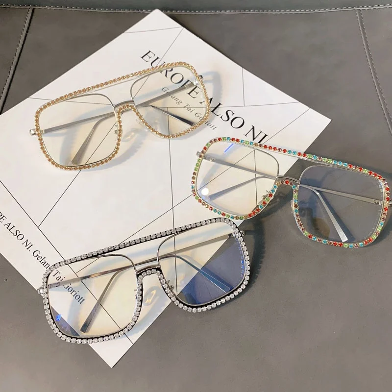 

Fashion sunglasses women Luxury Rhinestone square Sun glasses clear lens men sunglasses Vintage Shades