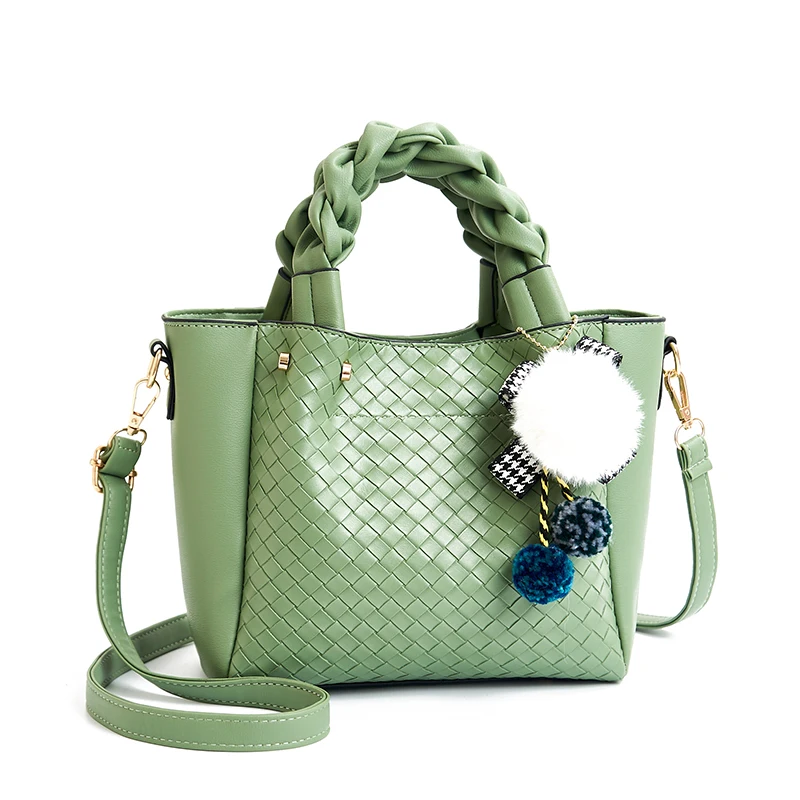 

DL186 20 Guangzhou factory fashionable women's handbags solid color leather ladies hand bags with pendants wholesale handbags, Black....