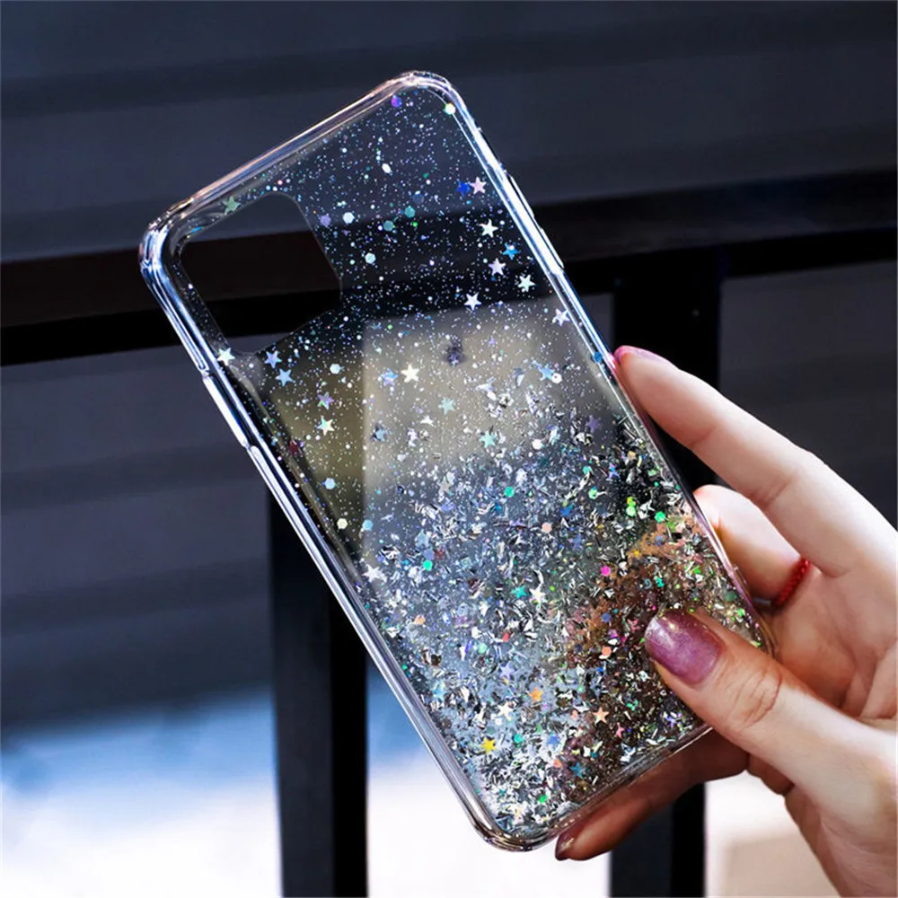 

Glitter Bling Sequins Case For iPhone 11 Pro X XR XS Max 7 8 6 6s Plus Transparent Stars Phone Cases Soft TPU Back Cover