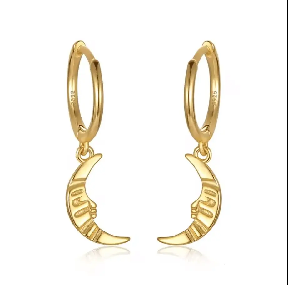 NEW Fashion Earrings Jewelry 925 Sterling Silver Minimalist Earrings Moon Pendant Gold Plated Huggie Hoop Earrings for Women
