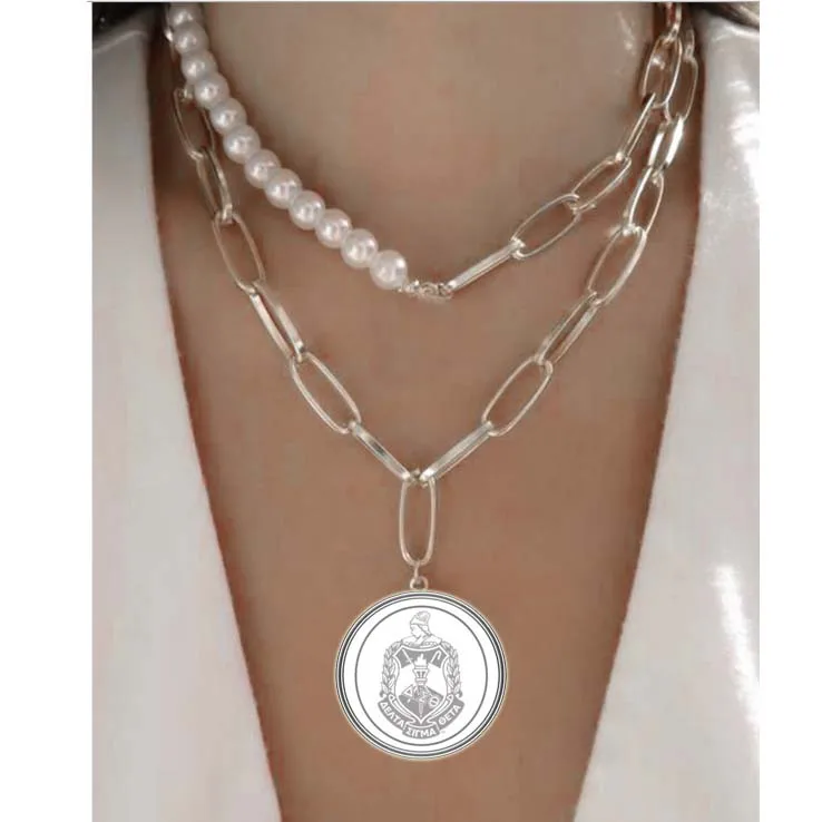 

Fashion Customized Any LOGO Delta Stainless Steel Pendant Pearl& Metal Chain Necklace DST Soror Greek Crest Necklaces