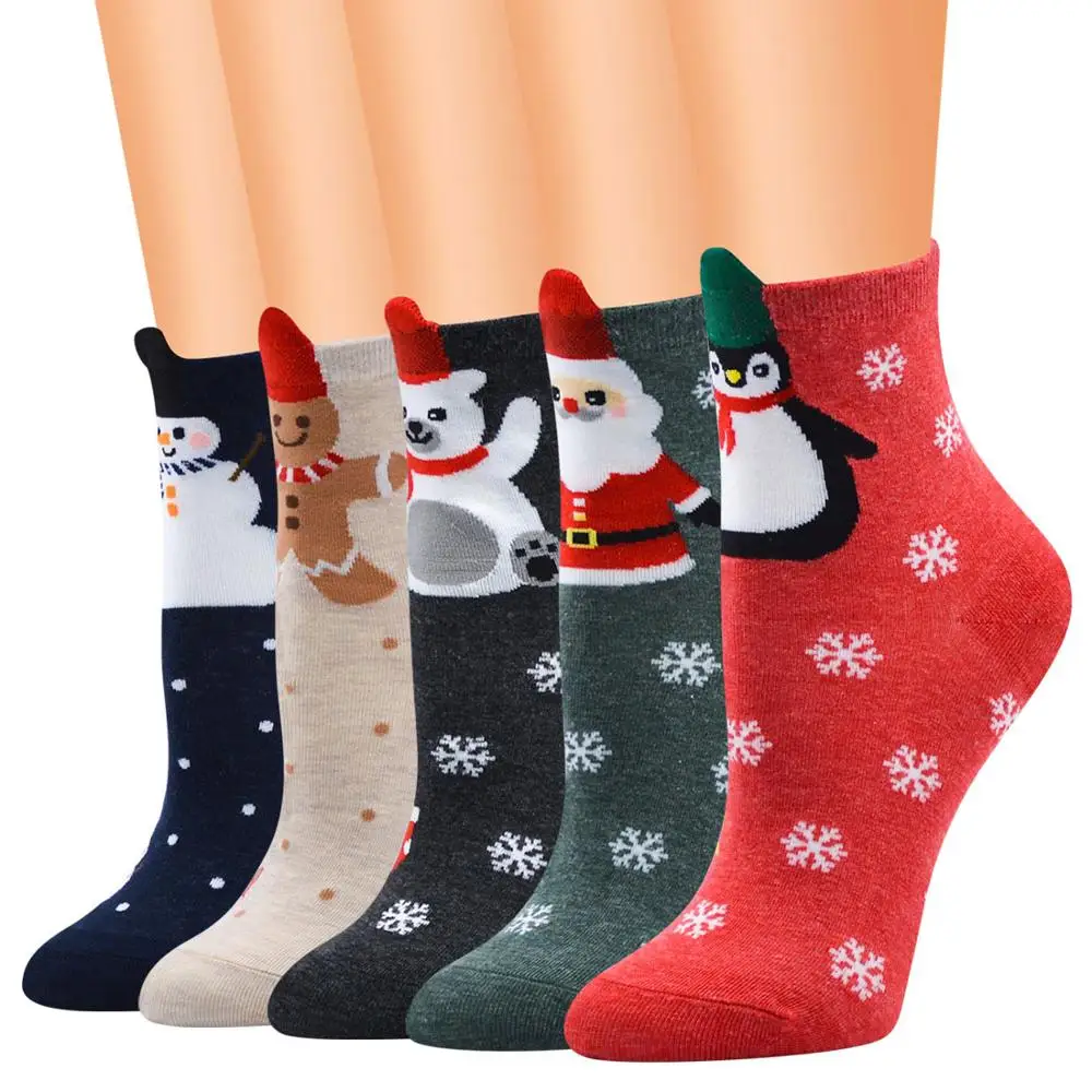 

2019 New design funny socks women kids custom cute cartoon cotton christmas socks, 5 colors