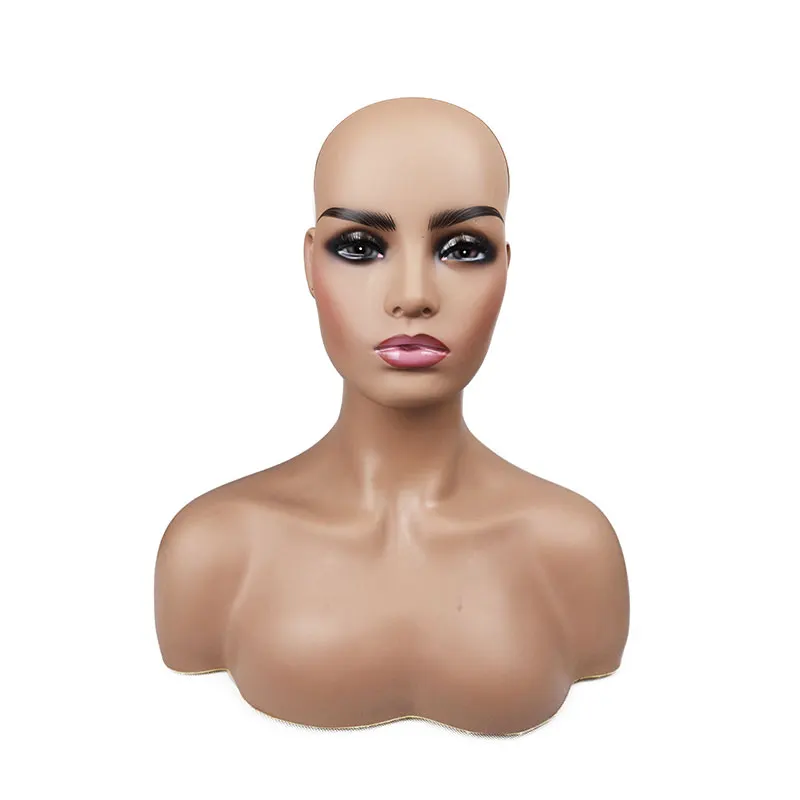 

Wholesale PVC Afro Training Mannequin Head with Shoulders Black Female Wig Head Display 1PC Realistic Half Body Double Shoulder