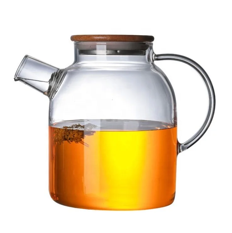 

Wholesale Clear High Borosilicate Glass tea pot Heat Resistant Pyrex Water Tea Infuser big size Glass Cup Pot with Bamboo Lid