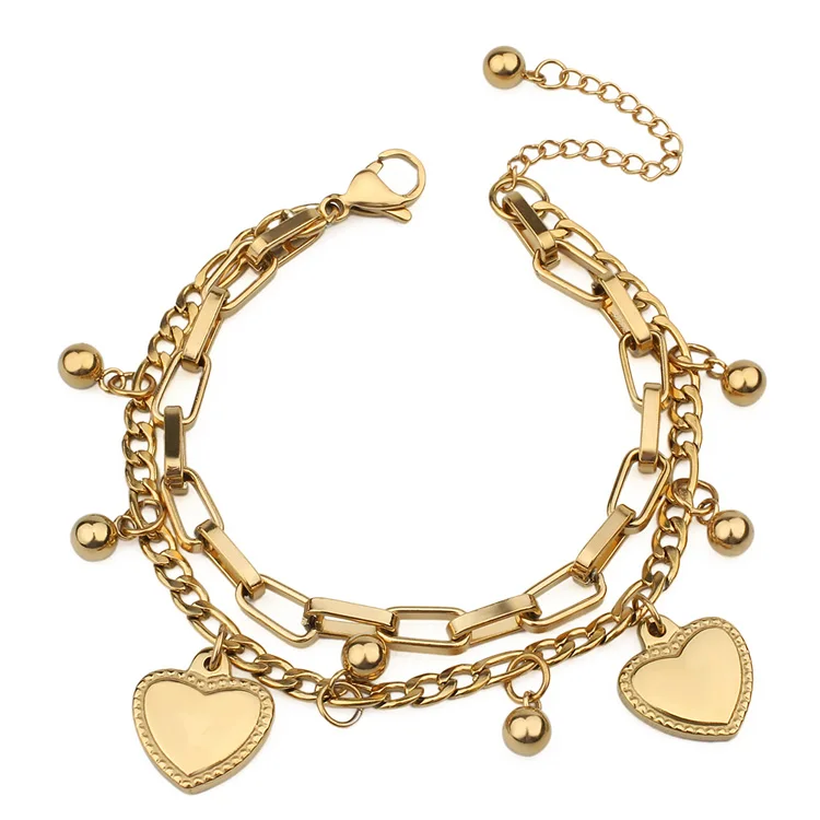 

Wholesale High Quality Stainless Steel Heart Shaped Design Chain&Link Women Bracelet, Steel/gold/rose gold