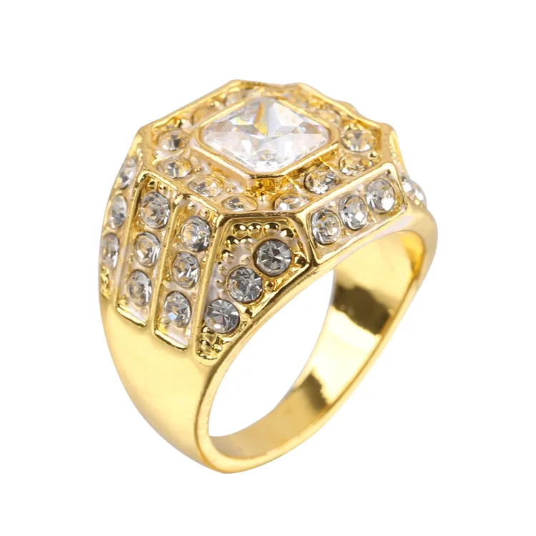 

Hip Hop Hot Fashion Men Gold-Plated Paved Small Zircon Cushion Cut Jewelry Ring