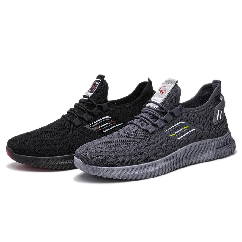 

wholesale manufacturers fly knitting durable black men's casual walking style gym sport shoes, 2 colors