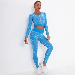 LvCong Wholesale nylon long sleeve seamless woman yoga seamless pants woman fitness suit seamless yoga set gym clothes