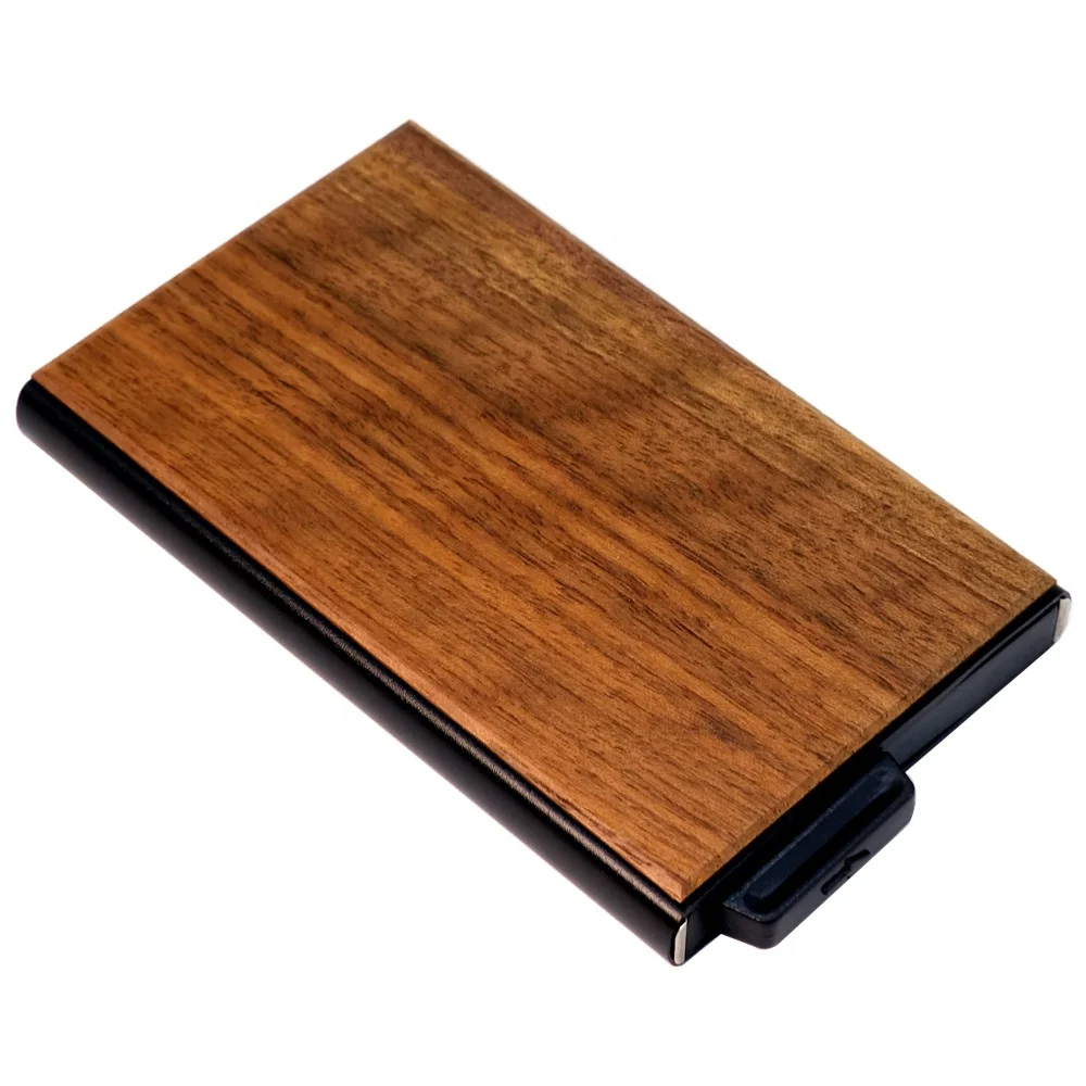 

2020 New Arrival RFID Blocking Auto Pop UP Metal card wallet wood, Walnut, rosewood, beech, carbonized bamboo
