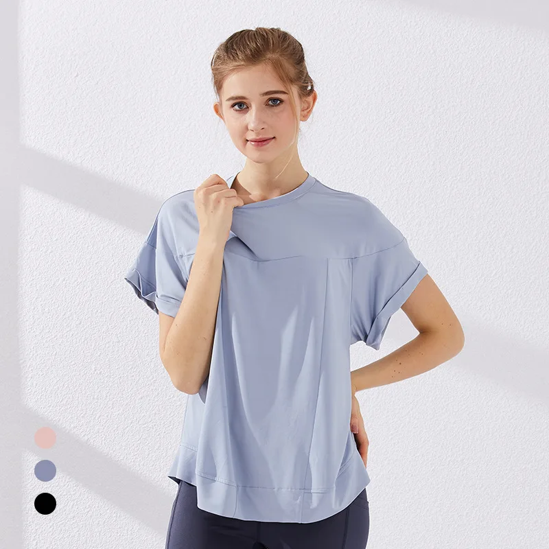

Wholesale Quick Dry Polyester Yoga Shirts Round Neck Design Breathable Sports Shirts for Ladies