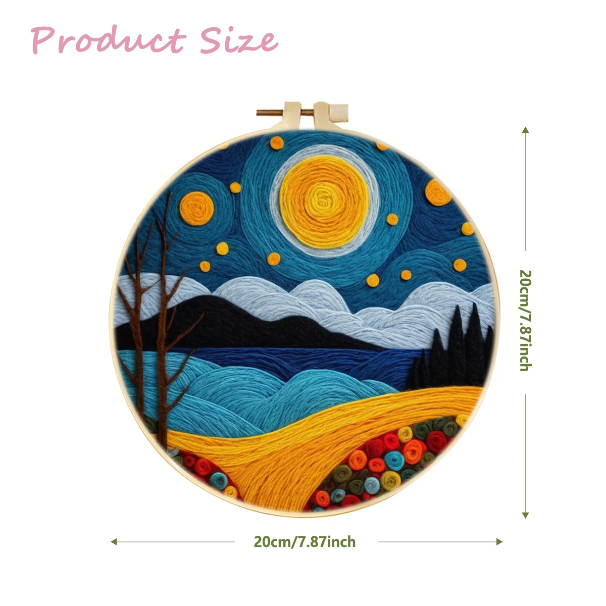 CHENISTORY Moon Forest Pattern Wool Needle Felting Painting Kit Modern 3D Printed Beginner-friendly Frame Mounting Canvas Base