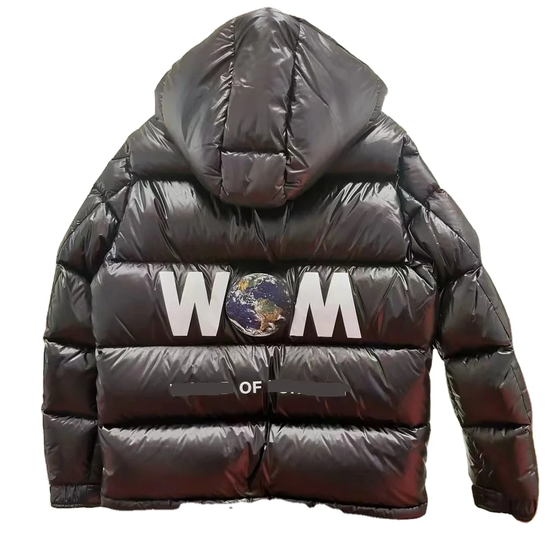

2021AW Puffer Jackets For Winter globe print Men's glossy shiny Coat Custom black down jackets winter moncleres jacket