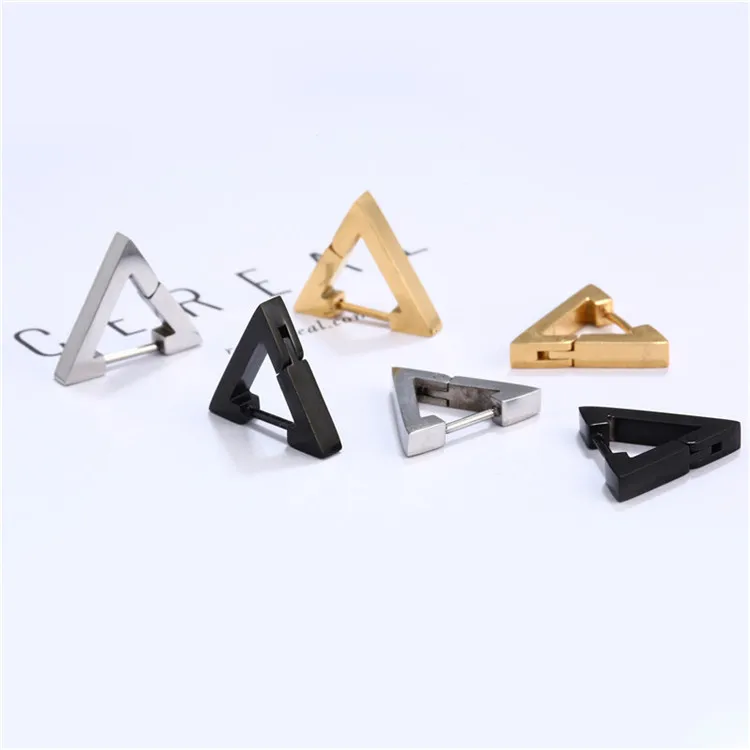 

Have Personality Special Gold Titanium Steel Earrings Vintage Alloy Geometric Triangle Earring, As shown