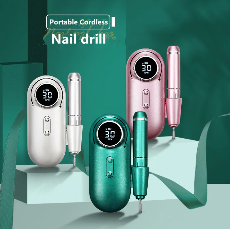 

Jinyi 301 Wholesale 35000RPM cordless Electric nail Drill Manicure Finger & Toe Salon Tools Set Trapano Per Unghie, Green/silver/pink