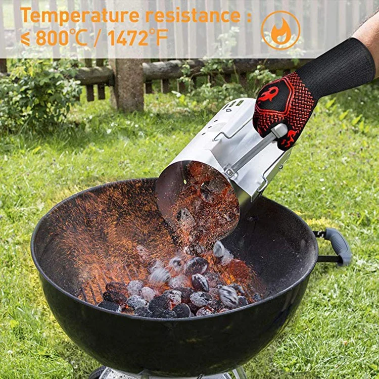 
FBA Custom Logo Black Aramid Barbeque Oven Mitts OEM For Kitchen Cooking 932F Extreme Heat Resistant BBQ Grill Gloves 