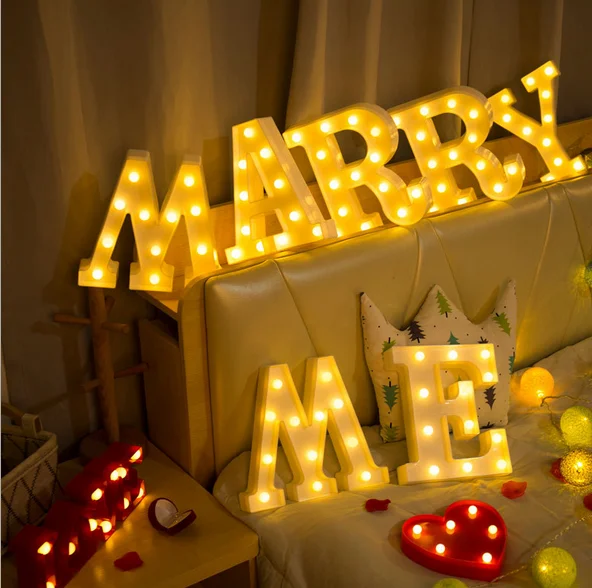 LED Marquee Letter Lights 26 Alphabet Light Up Letter Sign for Wedding Birthday Party Battery Powered Christmas Night Light Lamp