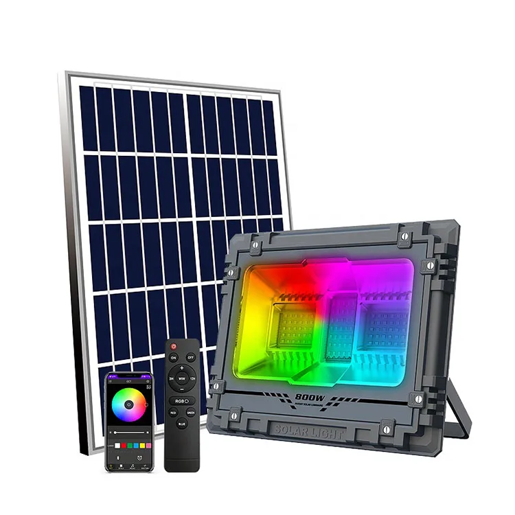 

Waterproof IP66 RGB color temperature high lumen 500w 800w solar power led flood light for garden use