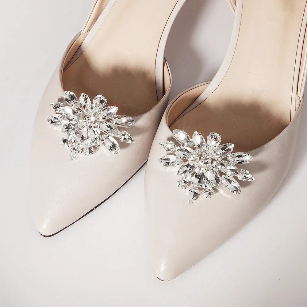 

Flower shinning Glass Shoe Buckle lady Shoes clips, Silver