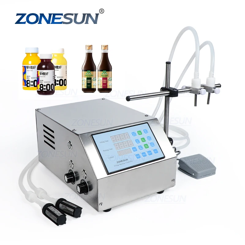 

ZONESUN ZS-DPYT2P Double Head Semi Automatic Diaphragm Pump Liquid Filling Machine For Perfume Water Juice Essential Oil