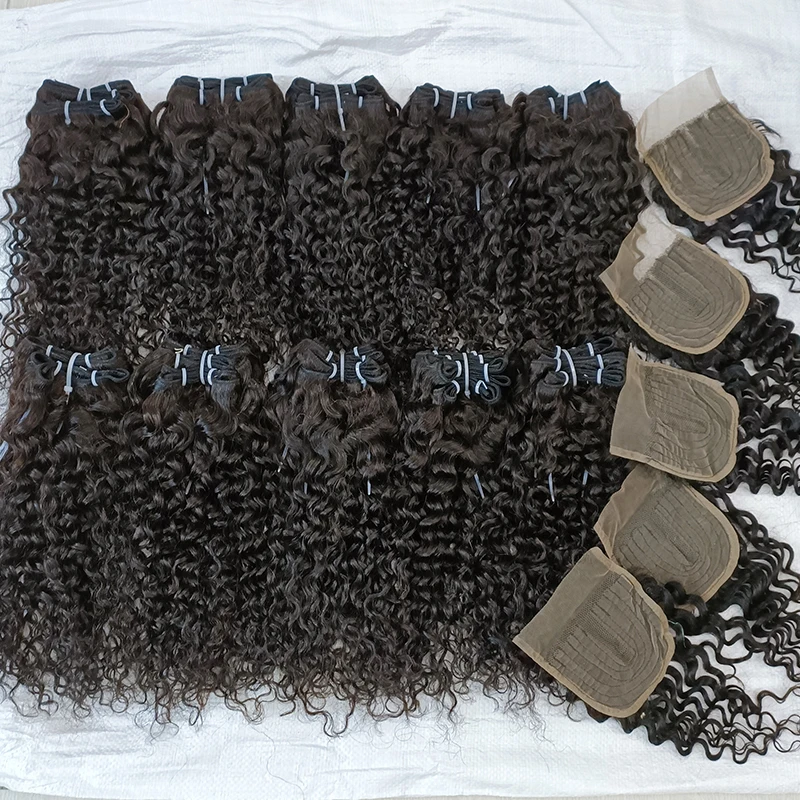 

LetsFly Free Gift 5Wig Net Brazilian Human Hair Deep Curly Bundles With Machine Made T Part Closure Remy Virgin Hair