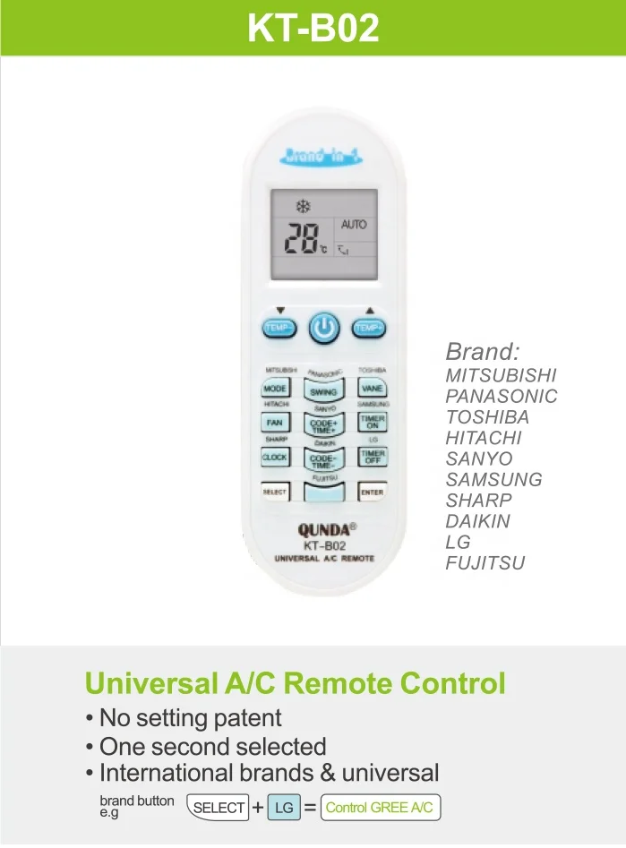 Qunda Universal Air Conditioner Remote Control Ktb02 Brand Quickly
