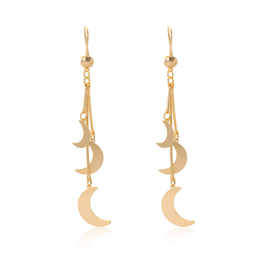 

New Trendy brass double half moon earrings drop moon initial earring