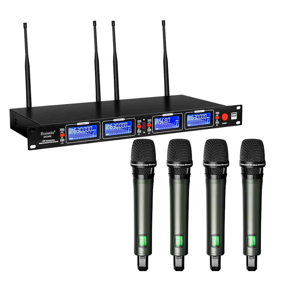 

Biner DR2400 4 Channel UHF Wireless Handheld Microphone System for Stage Performance Karaoke