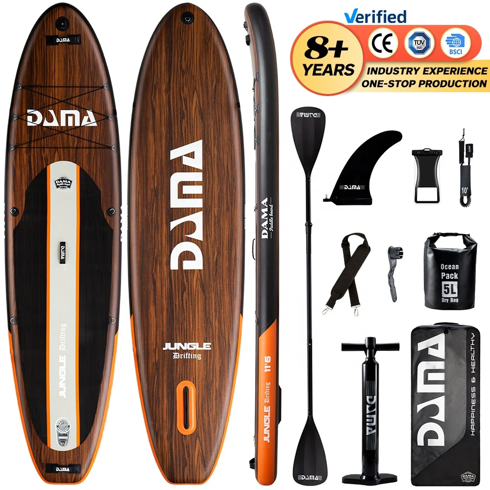 

2023 New Design Waterplay Surfing Surf Board SUP Inflatable Paddle Board 11'6" Wooden SUP Board