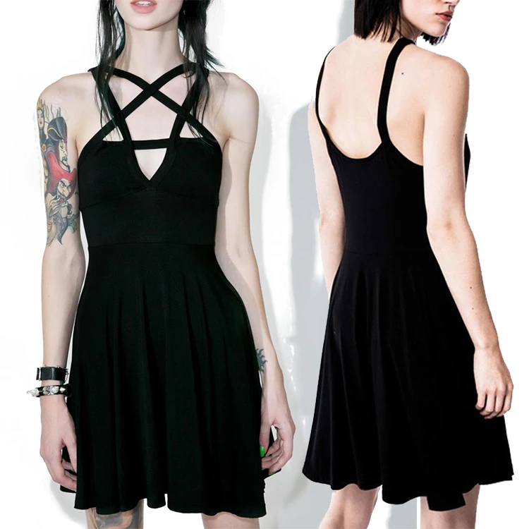 

Latest Design Pentagram Crossed Neck Wrapped Chest Sexy Dress Women Summer Sleeveless Dress, As show