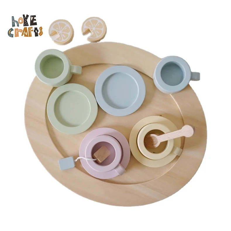 

New genuine wood coffee making set kids dessert toy wooden afternoon tea set for toddlers