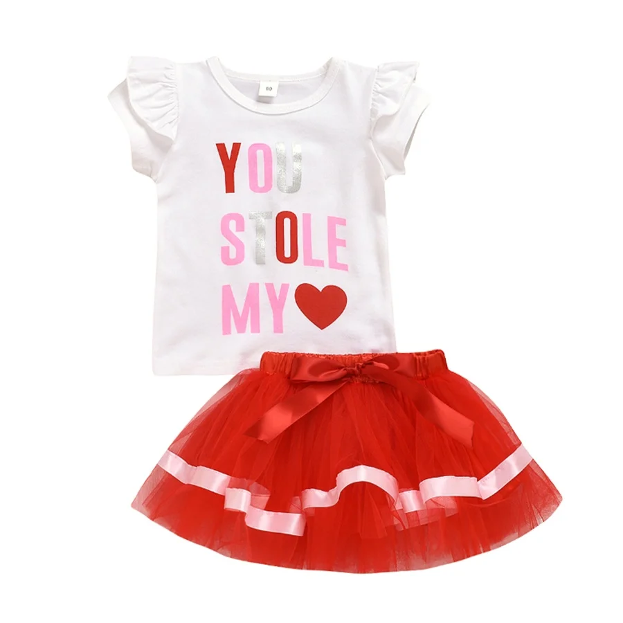 

Latest Valentine's Day Set letters pullover red skirt delicate girls' t-shirts Lovely princess dress mesh skirt for baby girls, Cs099