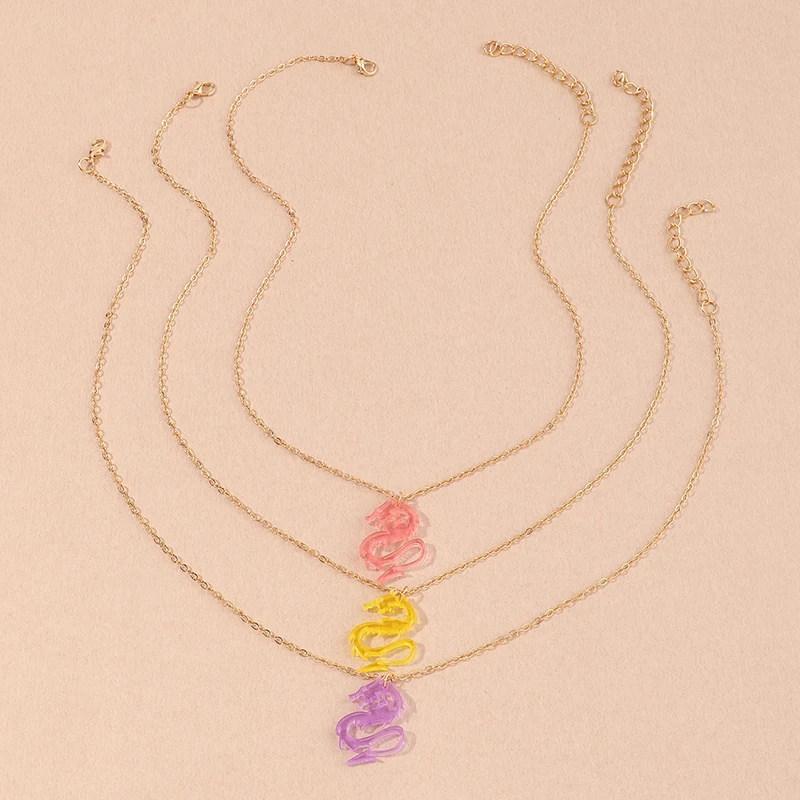 

Wholesale Jewelry Cartoon Chinese Dragon Creative Colorful Pendant Animal Necklace Friendship Necklace For Gifts