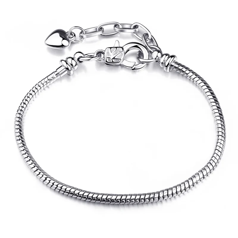 

Simple Design DIY Jewelry 17-21cm Adjustable Silver Snake Chain Bracelet fit European Charms with Extended Chain