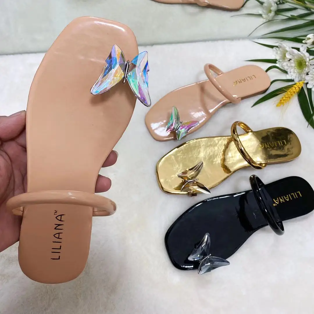 

Beautiful Butterfly Flat Slip Sandal For Lady Sandalias de mujer, Customized color
