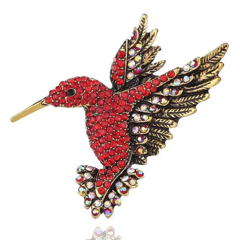

Multi Colors Antique Gold Rhinestone Bird Cute Hummingbird Brooches Pin Fashion Jewelry Pins, Picture shows