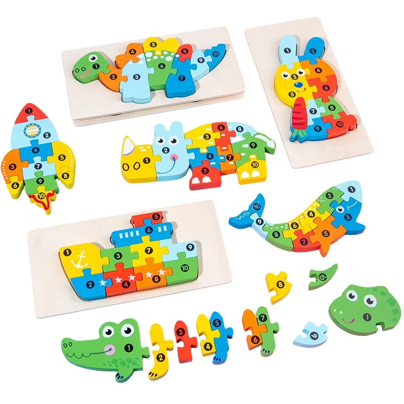 

CPC Certificated Toys Kids Funny Animal vehicle Shape Wooden 3D Puzzle Montessori Game Education Cognitive children's Puzzle Toy