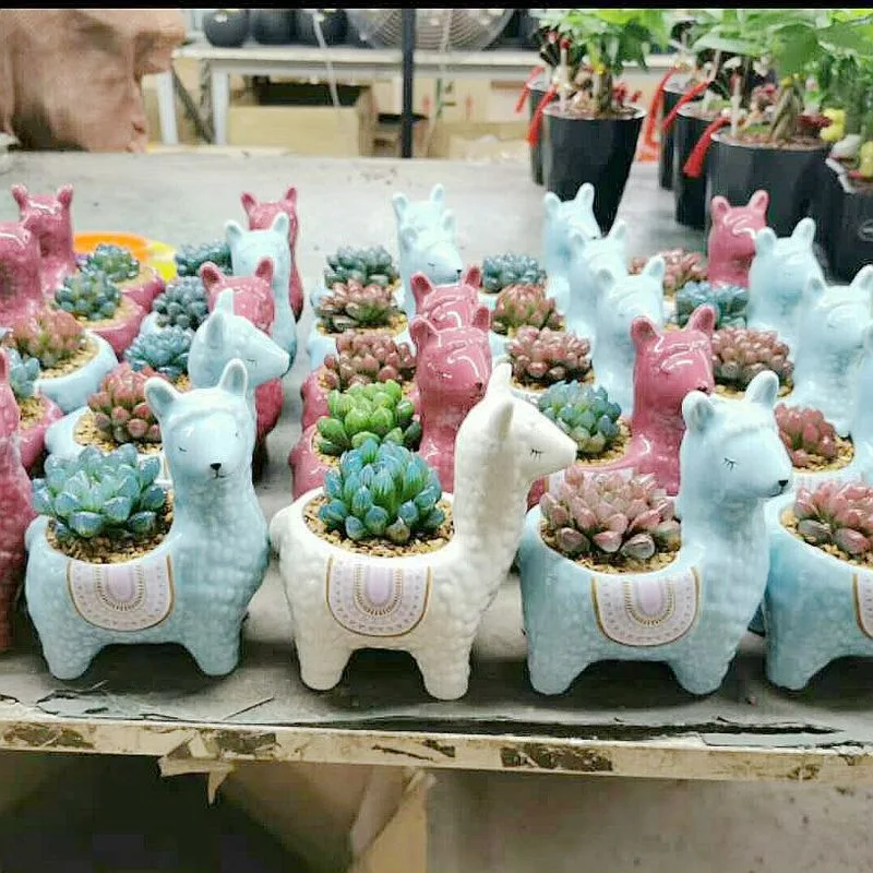 

Alpaca ceramic flower pot Nordic household plant pot succulent planter cute animal cartoon pottery flowerpot, Customized color