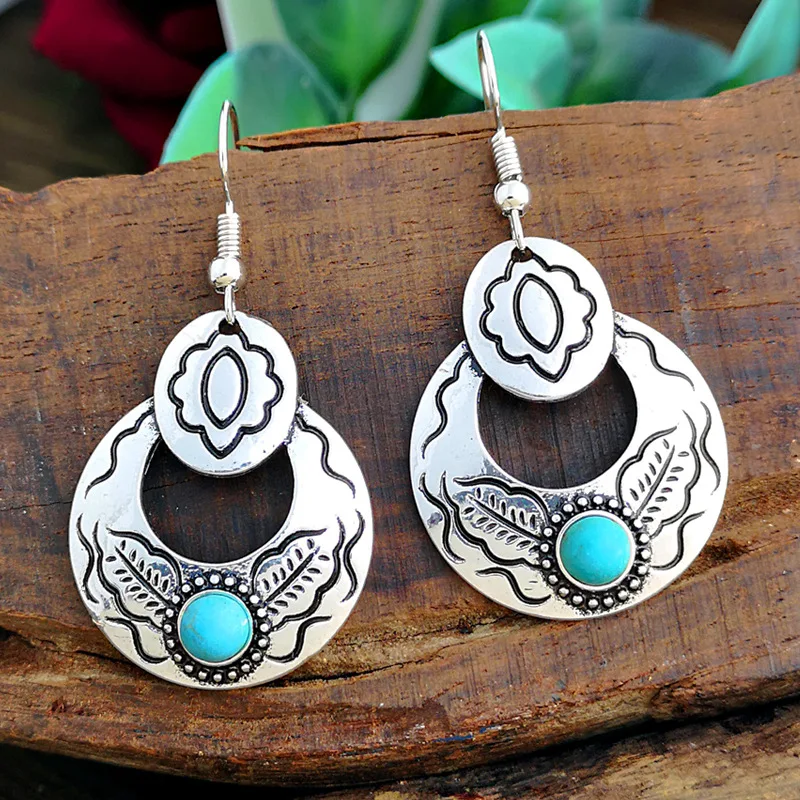 

Native Unique Geometric Bohemian Navajo Western Turquoise Earrings