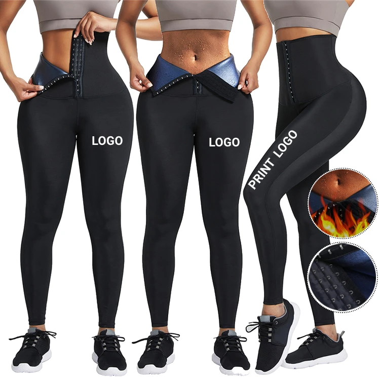 

Custom Logo High Waist Neoprene Sauna Sweat Pants Women Fitness Lose Weight Tummy Control Waist Trainer Corset Leggings, As show