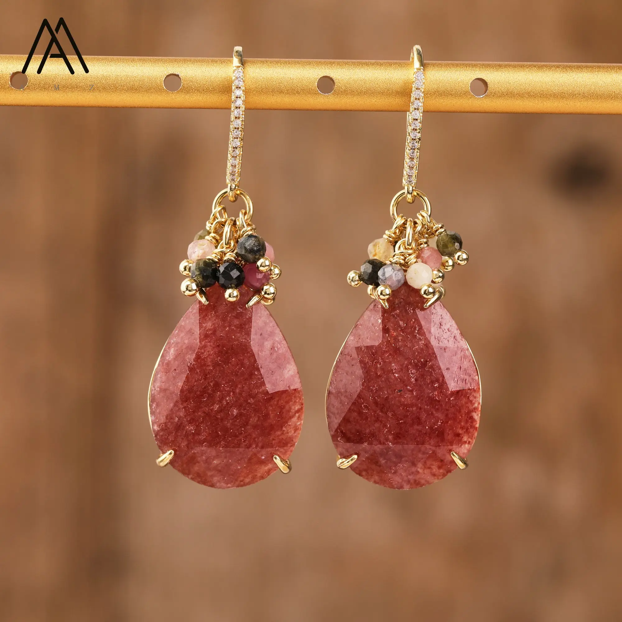 

Teardrop Earrings Trendy Jewelry Natural Gemstone Loose Beads Hook Earring for Women Birthday Gifts