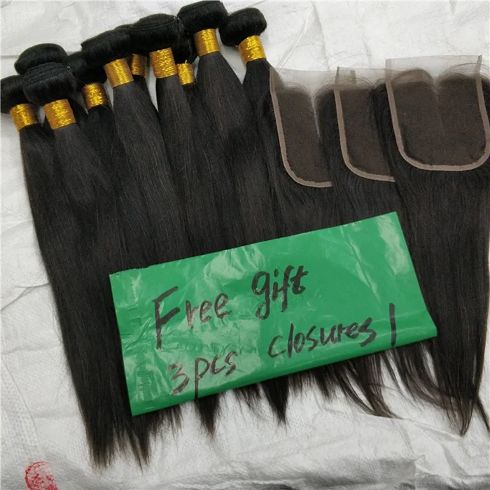 

Letsfly Silky Straight Hair Bundles Bulk Buy 10Pcs Brazilian Human Virgin Remy Hair Free Closure For Black Woman