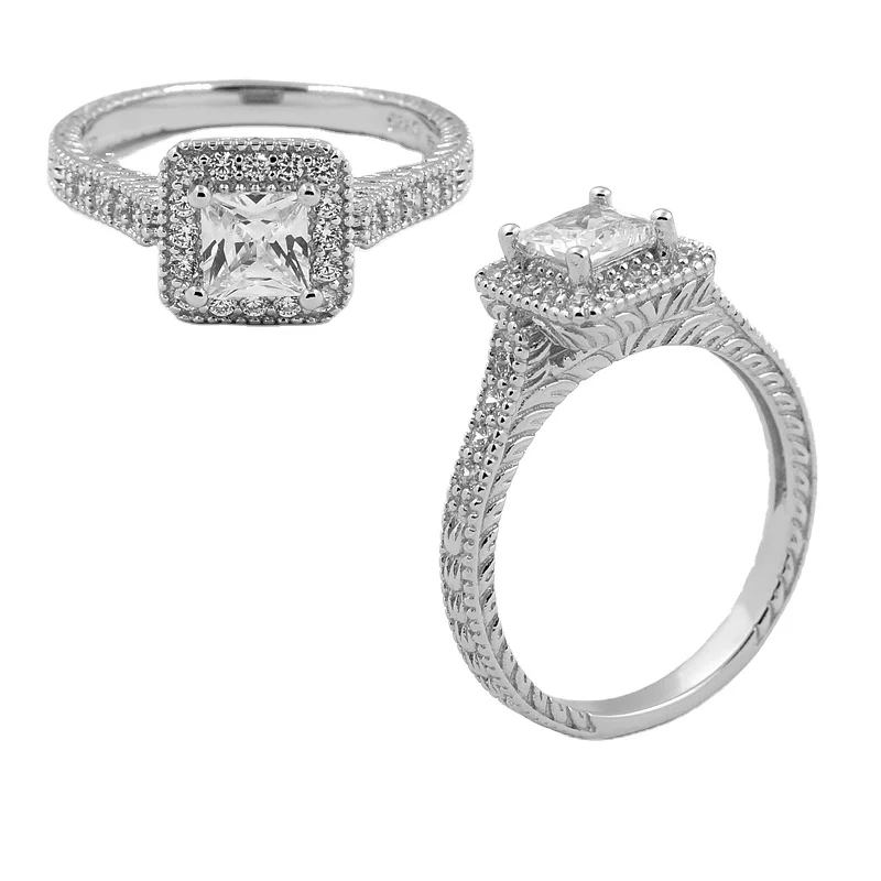 

RZA2-048-MR Cubic Zircon Ring Size 9 One Pair Silver Wedding Rings Set Couple