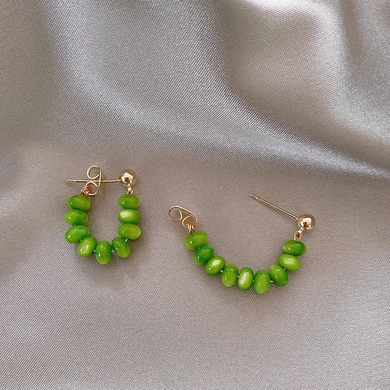 2022 Trendy Green Bead Stud Earrings Simple Earrings Boho Personality Womens Earrings