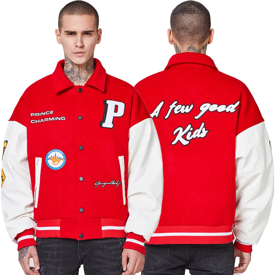 

2021 Autumn And Winter New Mens Varsity Letterman Jacket AFGK Red Baseball Jacket Man Quilted Embroidery Man Coat
