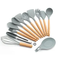 

Kitchen Utensils Set 12Pcs Silicone Non-stick Barreled Cooking Utensils Set Wooden Handle Kitchenware Set