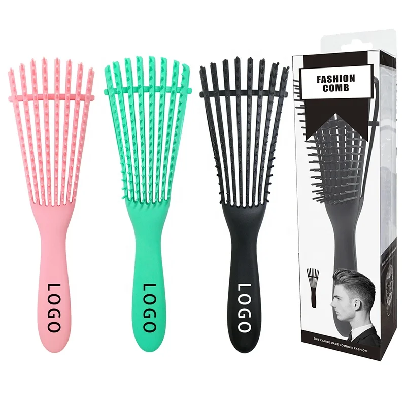 

Hairdressing Vent Feature Plastic Handle Magic Eight Rows Octopus Spare Ribs Comb Detangling Hair Brush, As shown