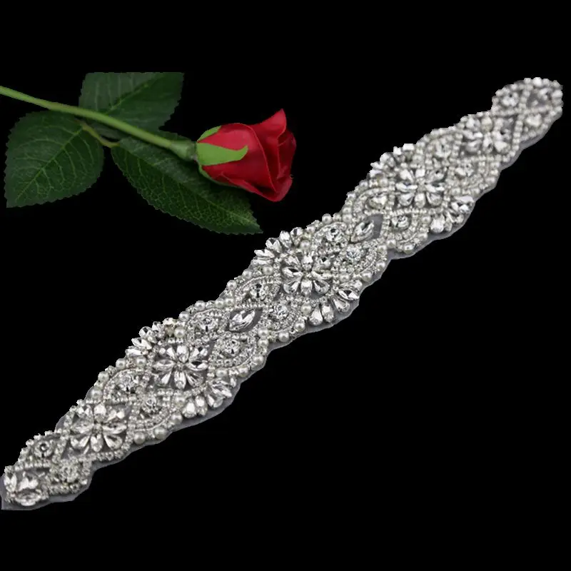 

Handmade Flower Rhinestone Dress Applique Crystal Embellishments Bridal Diamante Applique and Trims for Dresses