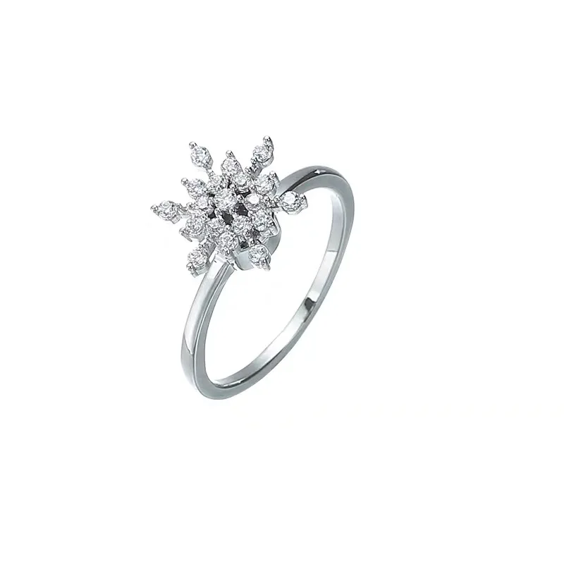 

wholesale 925 silver gold plated boutique snowflake spin ring for girls gift